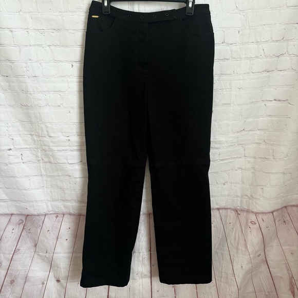 St. John Sport black denim jeans pants lace up back leg Size 12 - Picture 1 of 7